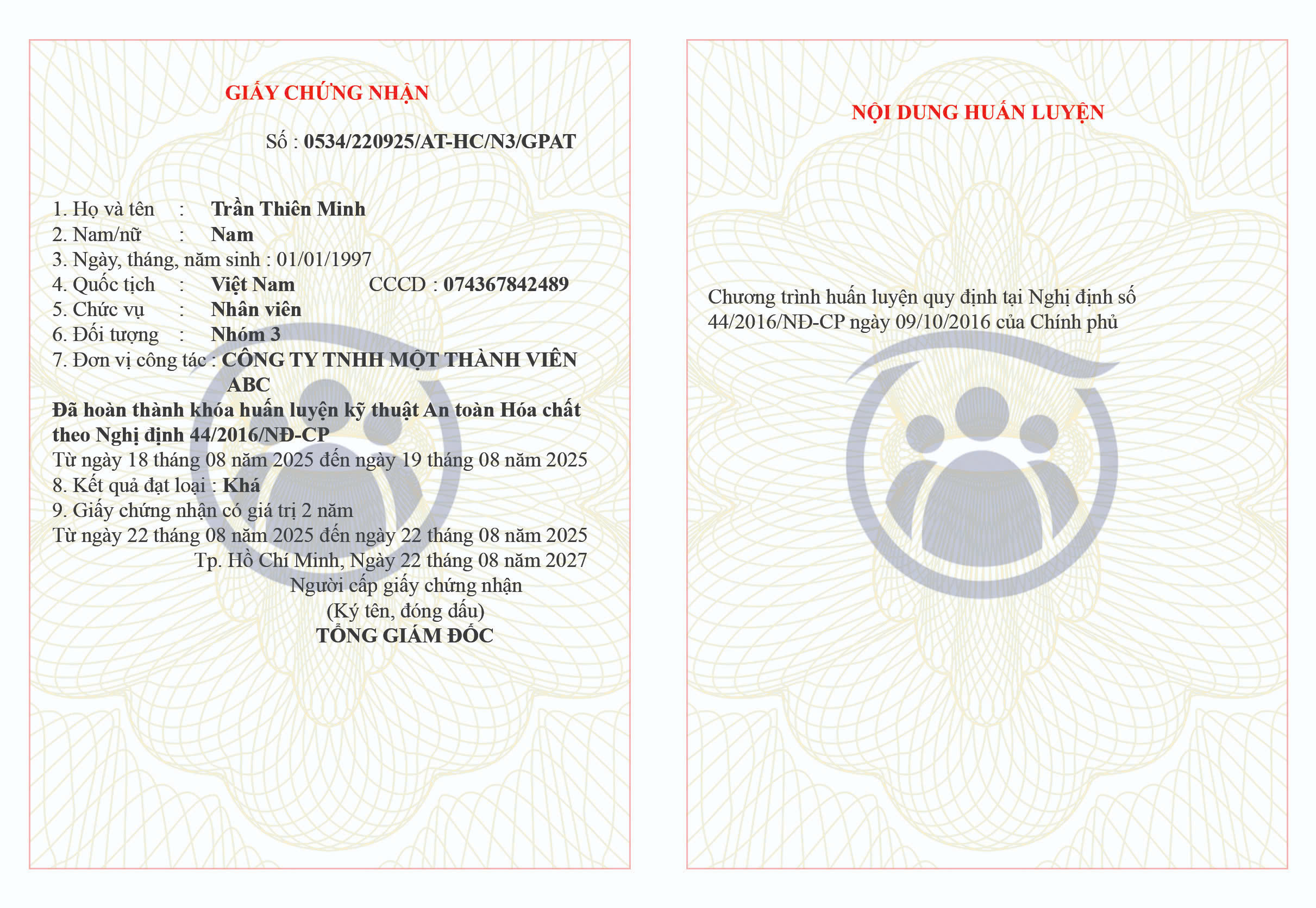 Chứng chỉ an toàn lao động nhóm 1,2,5,6