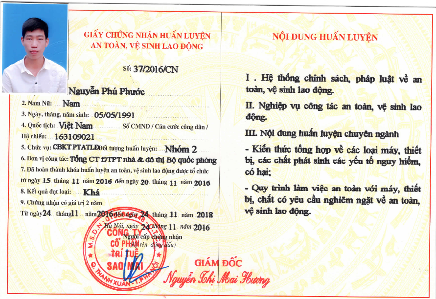 Chứng chỉ an toàn lao động nhóm 2