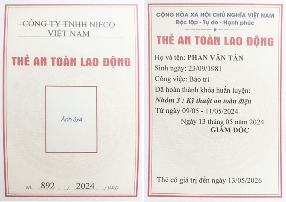 Thẻ an toàn lao động nhóm 3