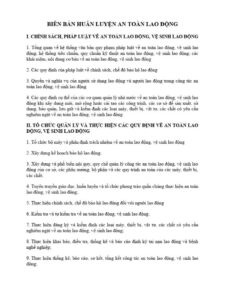 Mẫu biên bản dùng để ghi nhận buổi huấn luyện an toàn lao động.