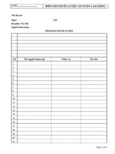 Biên bản cần ghi rõ thông tin buổi huấn luyện, nội dung đào tạo và danh sách người tham gia.