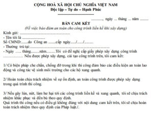Mẫu cam kết thi công công trình liền kề bảo vệ an toàn người dân và tài sản xung quanh.