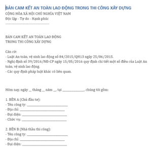 Mẫu cam kết thi công xây dựng chung đảm bảo an toàn lao động.